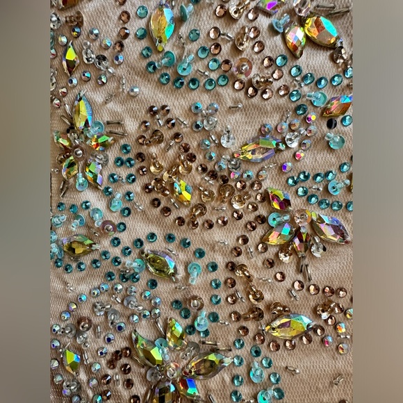 Mac Duggal Size 4 nude sequin blue tutu mini dress - Picture 2 of 5